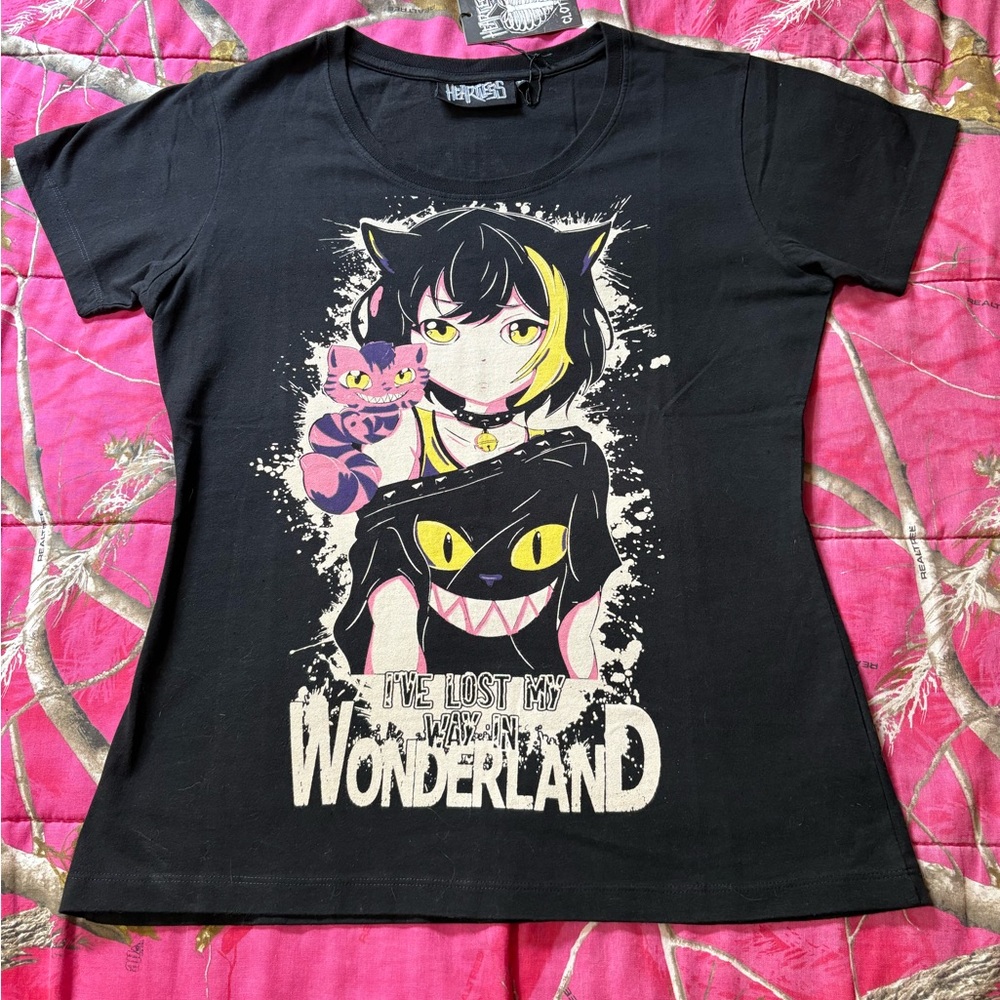 Hot Topic Black Anime Wonderland Tee By Heartless